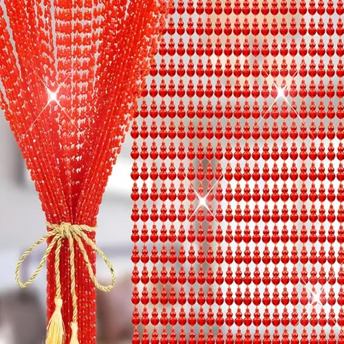 Eiauiuo Perlenvorhang Acryl Türvorhang für Raumteiler Dekorativer Rot Fadenvorhang für Fenster und Türen Hängender Türvorhang für Wohnzimmer Schlafzimmer Esszimmer Balkontür(80x180cm(27 Stränge))