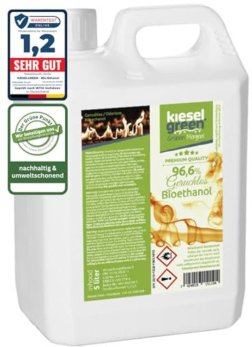 KieselGreen Bioethanol 5 Liter mit Duft für Ethanol-Kamin, viele Sorten - Bio Ethanol als Raumduft in vielen Duftnoten - Parfüm für Bio Ethanol Kamin Indoor oder Bioethanol (Geruchlos, 5L)