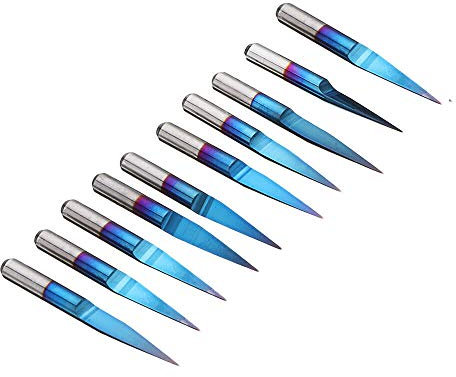 End Mill Set, Carbide Drill Bits 10 Pcs Milling Bits Milling Machine Bits CNC Engraving Machine Tool Blue Coating Milling Bits for PCB, Copper, Aluminum, Wood Processing