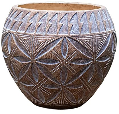 Maceta grande redonda de hormigón, maceta vintage de arcilla de imitación para jardín, maceta única para plantas al aire libre (29 x 29 x 25 cm)