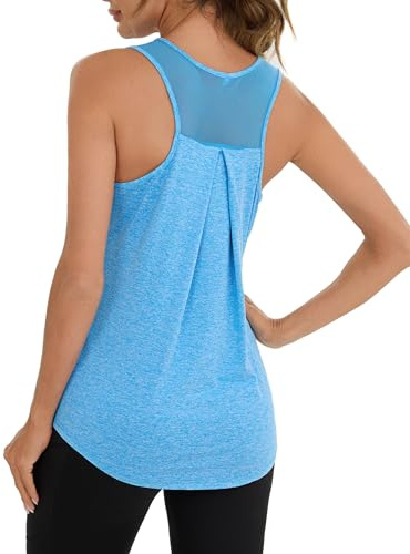 Terecey Canotte Sportive da Donna Estivi Rete Posteriore Maglia da Palestra Senza Maniche Traspirante e Asciugatura Rapida T-Shirt Sciolto per Allenamento Jogging Zumba, Blu Cielo M
