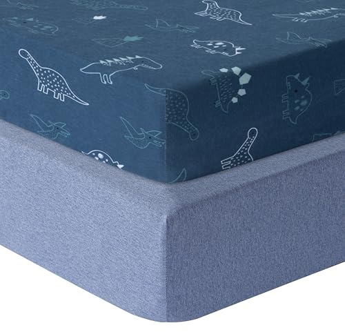 Dreamology Bettlaken für Kinderbett, 100 % Baumwoll-Jersey, Spannbetttuch, für Mädchen, Jungen, Bettlaken für Kinderbetten und Kinderbetten, 140 x 70 cm, Kinderbett-Matratzenlaken, Dino