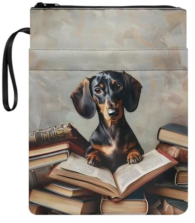 Buchumschläge mit Reißverschluss, großer Dackel, 21,6 x 29,6 cm, Leinen-Vordertasche, waschbare Tasche, tragbarer Schulbedarf, Schutz