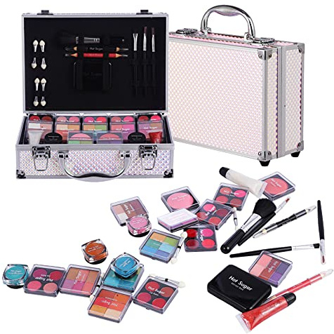 Hot Sugar Girls Makeup Set, Complete Starter Cosmetics Kit with Eye Shadow, Lip Balm, Blush, Lip Gloss, Brushes, Eye Pencils and Mirror (Mermaid)