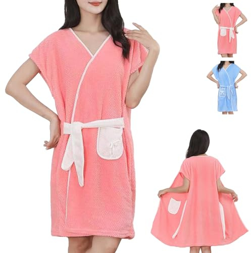 LaresDay Mit Taschen Damen Bademantel aus weichem, saugfähigem Material für Sauna, Strand, Schwimmbad und Wellness – Badehandtuch, Saunatuch und Duschtuc (Rosa)