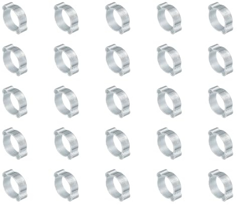 PATIKIL 25 Pack 15-18mm Double Ear Hose Clamp, Galvanized Steel O Clip Crimp Rings for Fuel Petrol Pipe Tube Fitting Connections, Silver Tone
