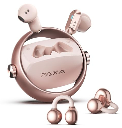 2 in 1 Clip on Open Ear Headphones Wireless in-Ear Headphones, Open Ear Earbuds Wireless Bluetooth 6.0 Clip Earbuds with Mic, 140H Play for Work, Sports, Fitness, Workouts, Ctbuds Rose Gold
