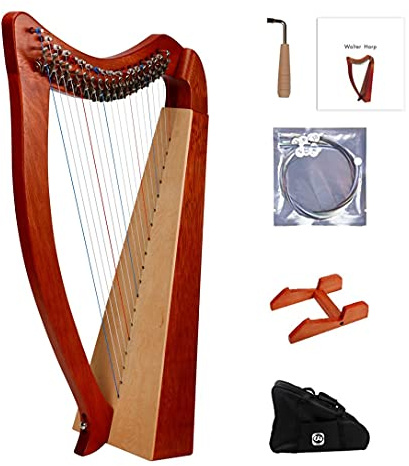 Arpa celta irlandesa de 19 cuerdas for principiantes amantes de la música, arpa de lira con clave cromática con funda duradera, llave de afinación, cuerdas adicionales, libro de partituras y marco de