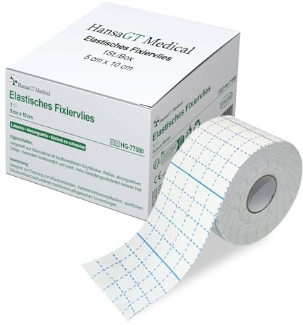 HansaGT Medical Stretch-Fixiervlies Elastisch 5cm x 10m, Stark Haftendes Fixierpflaster Weiß Sensitiv, Hautfreundlich & Atmungsaktiv, Ideal Für Verbände & Wundversorgung, Spenderbox