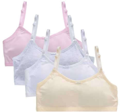 flintronic Brassières Soutiens-Gorge Fille en Coton, Brassière Fille de Sport, Filles Haut Bandeau Lingerie, Lot de 4
