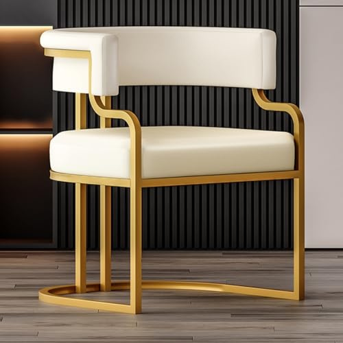 ZJYIGOWL Moderner Tub Chair Gepolsterter Einzelsessel Ledersessel Mit Metallgestell Für Das Wohnzimmer Esszimmerstühle Gästestühle Für Den Empfangsbereich Mit Weichen Kissen(Beige)