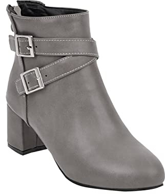 Botines para mujer con tacón, elegantes y puntiagudos, botines cortos para mujer, con cremallera lateral, botas de invierno de piel, cálidas, antideslizantes, para exteriores, ligeras, gris, 40 EU