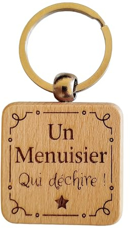 Porte-Clés Gravé en Bois de Hêtre Naturel - Cadeau Chantier Unique et Humoristique Métier Bâtiment Cadeau Noël Anniversaire pour Collègue de Travail, Amis, Famille
