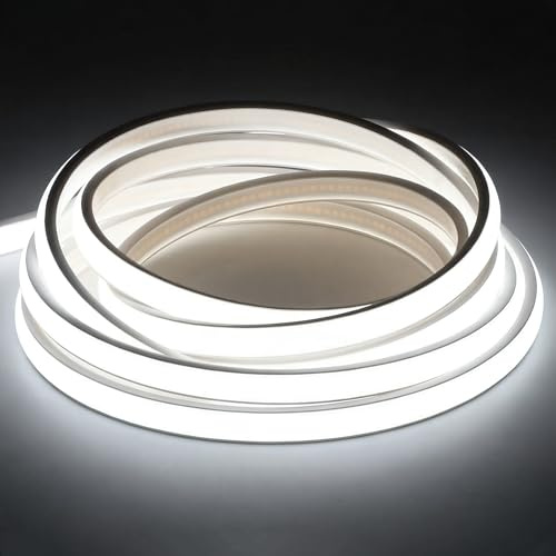 Hmuaog COB LED Streifen 230V Direktanschluss, 1400Lm/m Extra Hell Lichtband IP67 Wasserdicht, Punktfreies LED Band für Außen Garten Küche Akustikpaneele (Kaltweiß, 1 m)