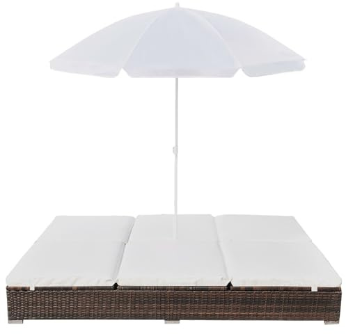 Gecheer Lettino Prendisole, con Ombrellone in Polyrattan Marrone per Esterni