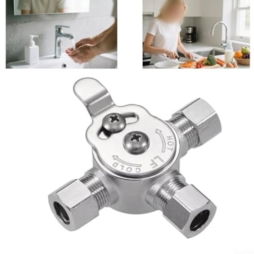Aprilsunnyzone Manuelle Steuerung Thermostat-Mischventil 3/8 Messing mit Kompressionsanschlüssen für unter Deck für heißes und kaltes Wasser (1 Stück)