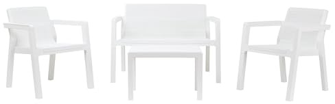 Toomax Set Salotto da giardino Riviera 4 posti bianco, in plastica resistente effetto juta, 2 poltrone con schienale ergonomico, divanetto da 2 posti e tavolo, ideale per spazi esterni