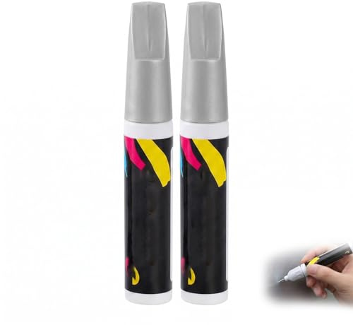 Penna Ritocco Vernice Auto Argento - Kit 2 Pezzi Rimuovi Graffi Auto Professionale per Carrozzeria, Pennarello per Riparazione Graffi e Ritocchi Vernice, 2 x 10ml