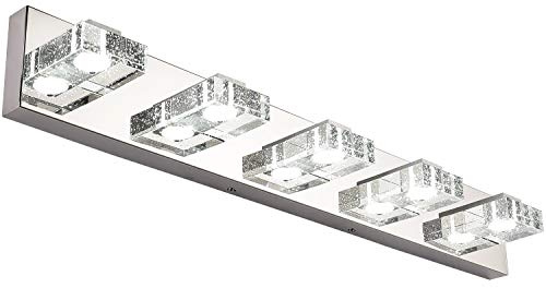 SOLFART 5 Lights 31.5 Inches Modern Bathroom Lighting fixtures Over Mirror Glass Stainless Steel LEDVanity Light Over Mirror Long Light