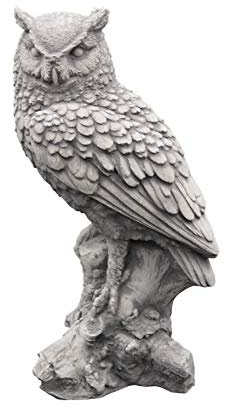 gartendekoparadies.de Eulen-Statue, Steinfigur, H. 37 cm, 7 kg, Grau, frostsicher aus Steinguss für Außenbereich