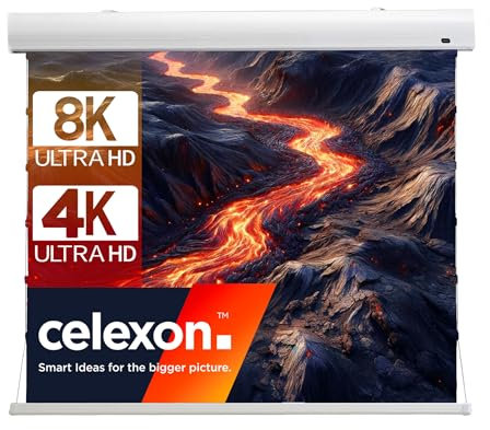 celexon HomeCinema Dynamic Slate ALR Hochkontrast-Tension-Motor-Leinwand 120 | 265x149cm 16:9 | elektrische 8K, Full-HD Beamer-Projektions-Leinwand mit strammen Seilspannsystem | Decken-/Wand-Montage