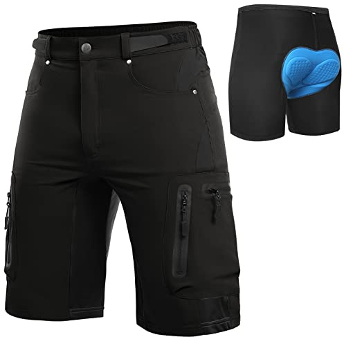 Cycorld MTB Hose Herren Radhose, Schnelltrocknend Mountainbike Hose Fahrradhose mit 4D Sitzpolster, Elastische Outdoor Sport Herren Radlerhose MTB Bike Shorts (Black+PAD, 3XL)