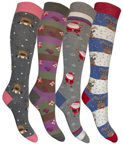 CriCri Socks Set 4 Paia Calze Lunghe Donna in Caldo Cotone Alta Qualità Made in Italy - Taglia Unica (Christmas)