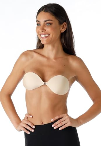 Lovable Reggiseno Invisibile e Adesivo, Senza Spalline, Coppe Adesive con Tessuto Esterno, Autoreggenti, Riutilizzabili, Invisible Secret Donna, Skin, M
