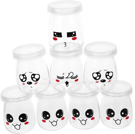 Luxshiny 8pièces Bouteilles Verre Pour Pudding Et Yaourt De Motif Cartoon Pratiques Et Réutilisables Couleurs Assorties