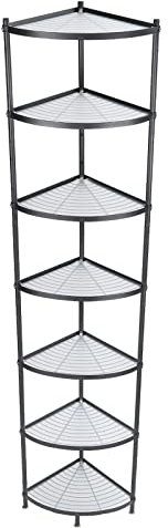 sourcing map 7-Tier Kitchen Pot Rack, Cookware Stand Storage Organizer, Multi-layer Corner Shelf Rack Stand Holder for Pans Pots and Kettles, Black