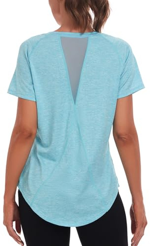 Jlowesun Women's Gym Shirts, Short Sleeve Lightweight Moisture Wicking Quick Dry Back Mesh Loose Fit Sports Tops for Ladies