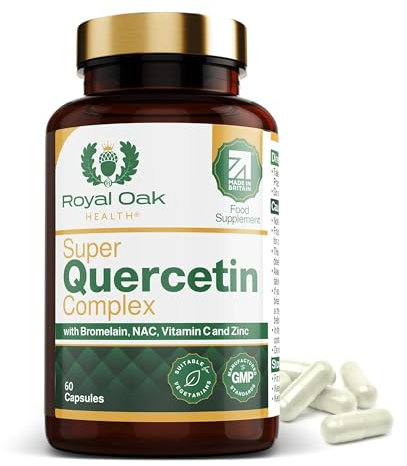 Royal Oak Health Super 500mg Quercetin Complex with Bromelain, NAC, Vitamin C & Zinc. High Strength Quercetin Supplement with 250mg N-Acetyl-L-Cysteine. UK Made 60 Capsules