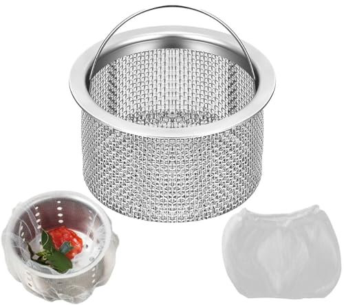 Kitchen Sink Strainer with Kitchen Sink Strainer Mesh Bag, Stainless Steel Kitchen Drain Food Catcher Filter Garbage Disposal Strainer Basket with 200 PCS Disposable Sink Net Strainer Filter Bags