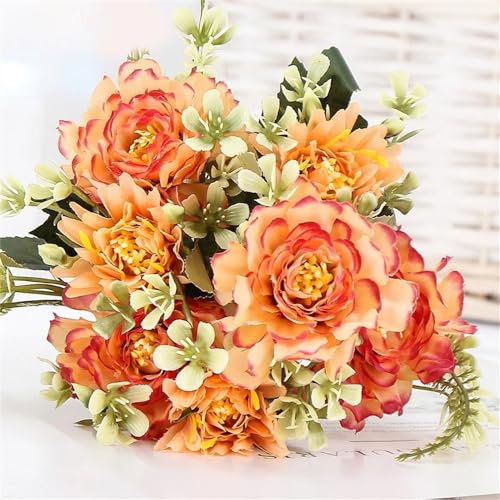 ABCWARRT 3pcs Künstliche Blumen Hochzeit Seide Dahlie Bouquet Simulation Blume Wohnzimmer Hotel Dekoration Simulation Dahlien Grüne Pflanze (orange)