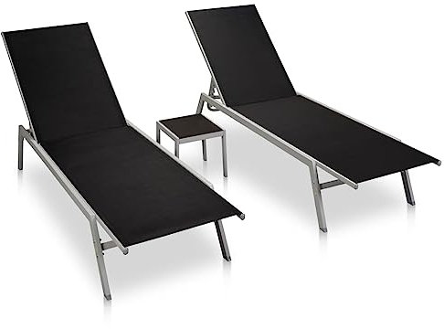 ULUYYUC Freizeitliege Poolliege klappbar Lounge-Set Terrassen-SonnenliegenSonnenliegen 2 STK. mit Tisch Stahl und Textilene Schwarzgeeignet für Pools, Strände, Decks