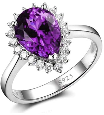 BCughia Verlobungsringe Damen Silber, Damenring Silber 925 Verlobungsring Träne mit Violett Zirkonia Ring Größe 63 (20.1)