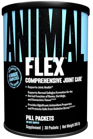 ANIMAL Flex Comprehensive Joint Care: 4 complejos únicos para articulaciones, huesos y cartílagos, con vitamina A y E, glucosamina, aceite de linaza y ácido hialurónico. 30 envases.
