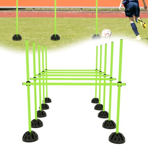 ORHEYA Trainingsstangen-Set für Sprungkraft, Dribbling und Beweglichkeit, 15 Stangen (100 cm), 10 X-Standfüße, 10 Clips, Ideal für Konditionstraining – Grün