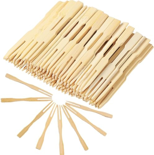Lanjue 400 Wooden Fruit Forks, 3.5 Inch Disposable Appetizer Picks | Wood Construction, Blunt Tips, Flat Easy-Grip Handle, For Fruit, Cake, Snacks, Parties and Buffets