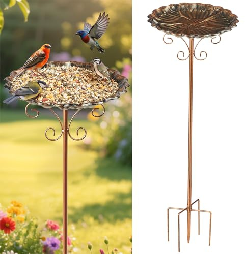Bird Feeders Station Tray, Pole Stand Station Outdoor Accessory, 30 Inch Metal Feeder Bird Bath for Attracting Wild Birds Hummingbirds