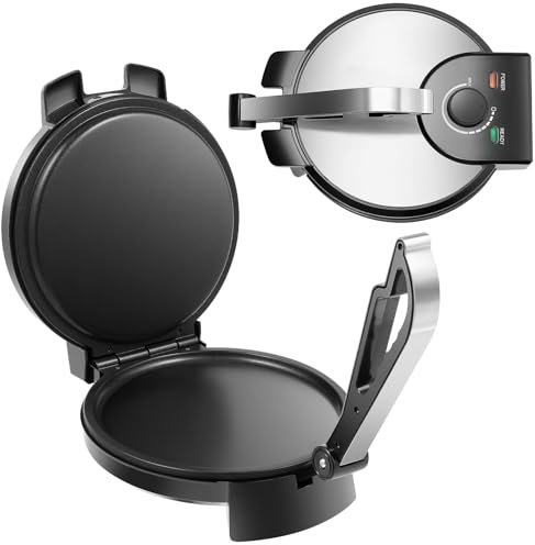 OUKANING Roti Maker 26cm Crepe Makers 10inch 1200W Chapati Maker Machine 200-260°C Double-sided Heating Roti Maker with Non-Stick Coating Tortilla Press