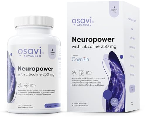 Osavi Neuropower med citicoline 250 mg – 60 veganska kapslar | Stöder nervsystemet och psykologisk hälsa | Inkluderar Cognizin® Citicolin, L–Theanin, koenzym Q10, B6 & B12 för mental klarhet
