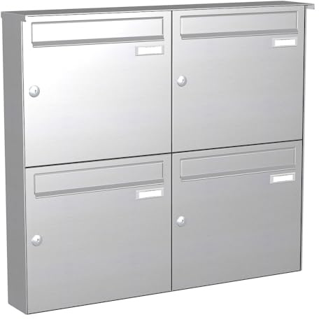 KNOBLOCH Briefkastenanlage | Aufputz | 4-Fach | Edelstahl | senkrecht | optional 2. Namensschild & 3 Schlüssel