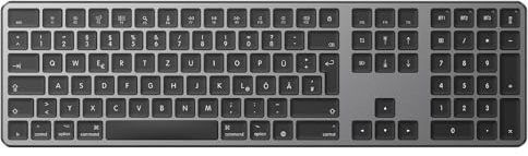 OMOTON Bluetooth Mac Tastatur, Vollformat mit Ziffernblock,QWERTZ, Grau | Wiederaufladbar Kabellos Tastatur mit 3 Bluetooth-Kanäle, für MacBook Air/ Pro/iMac/iMac Pro/Mac mini, Leises Tippen