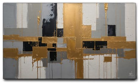 Giallobus - Quadro - 20 - Rettangoli neri grigi oro - Tela Canvas Telaio Standard - 100x60 - Pronto da appendere - Quadri moderni per la casa