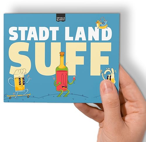 Stadt Land Fluss SUFF MINI Partyspiel für Erwachsene Quiz mit 12 feucht-fröhlichen Kategorien | Spiele-Klassiker als Partyspiel, Partygeschenk DIN A6-Block mit 50 Blatt