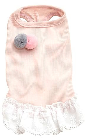 Yardwe Hundekleidchen Rosa Sommerrock Mit Spitzenbesatz Atmungsaktive Hundekleidung Runder Halsausschnitt Kostüm Für Haustiere XXL