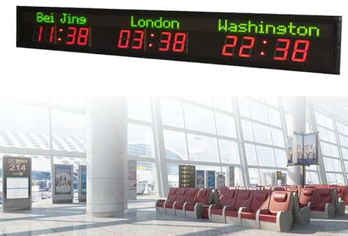 Grande orologio mondiale digitale a LED, orologio mondiale da parete con fusi orari 3/4/5/6, città modificabile, 5 livelli di luminosità, orologio con più fusi orari.,3City