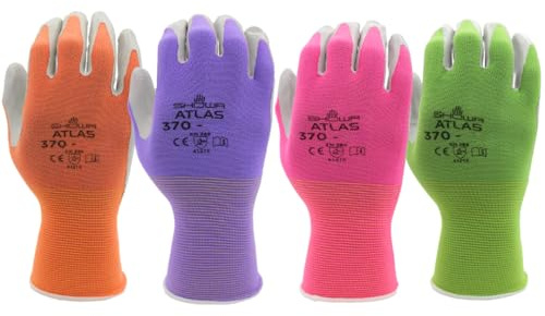 SHOWA Atlas 3704C Professional Nitrile Work Gloves, Breathable High-Dexterity Precision Grip for Landscaping, Gardening & Assembly, General Purpose Gloves, 4 Colors, Medium, 12-Pack