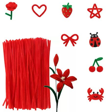 100 Stück Pfeifenreiniger Rot, Pfeifenputzer Zum Basteln, Zum Basteln und Gestalten von Tieren Figuren und Anderen Formen Dekorieren Kunst Handwerk